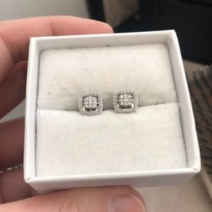 Sterling silver, diamond stud earrings